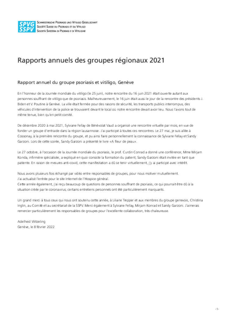 rapports annuels des groupes regionaux 2021