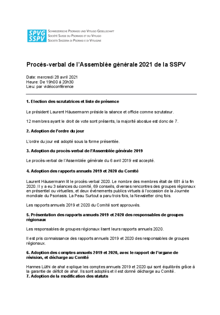 proce s verbal de l assemble e ge ne rale 2021