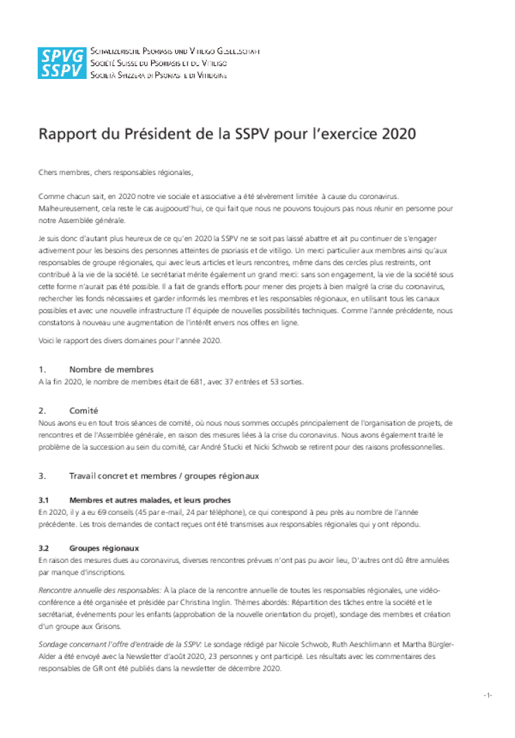 rapport du president 2020