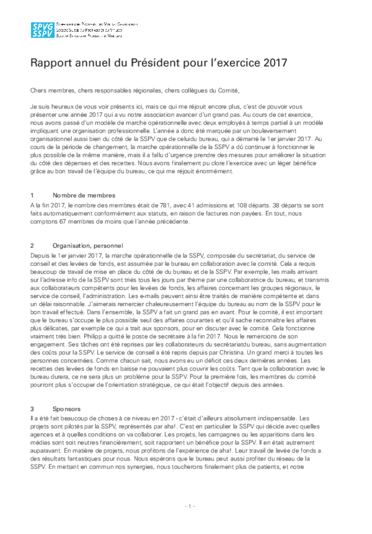 rapport du president 2017