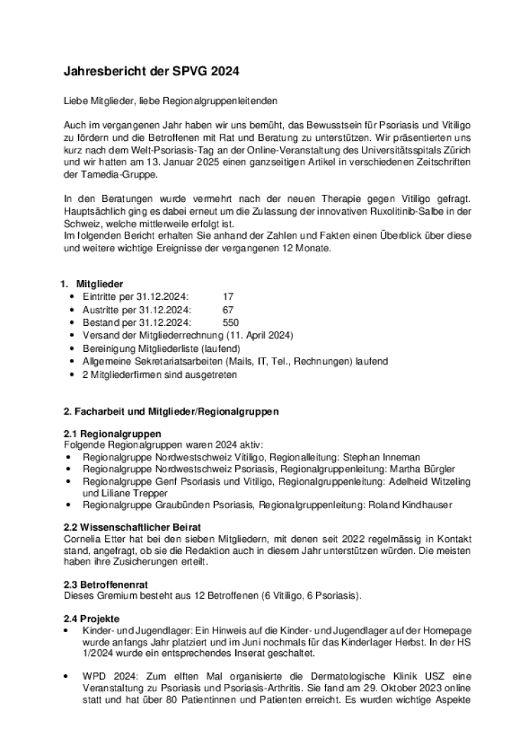 Jahresbericht der SPVG 2024